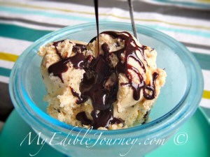honey ice cream with chocolate sauce via myediblejourney.com